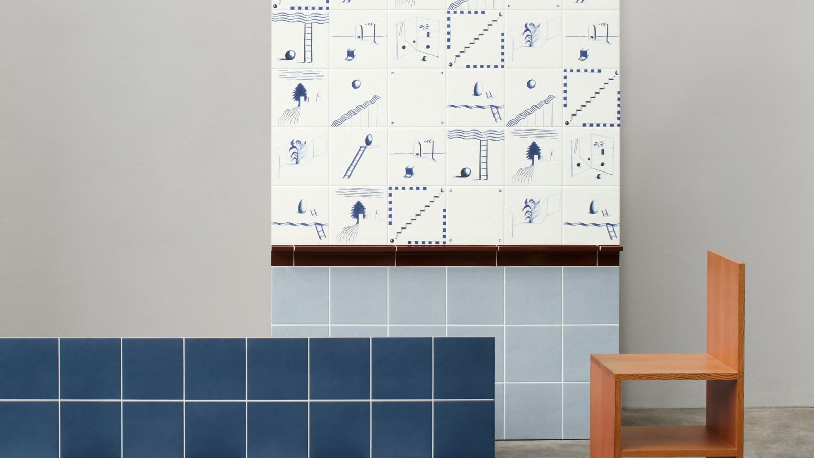 Mutinan Dintorni-posliinilattia värillisin geometrisin kuvioin
