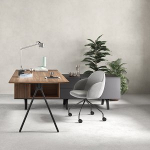 Design-työpöydät Lay, Archiutti, vaaleanharmaat kannet ja punainen runko