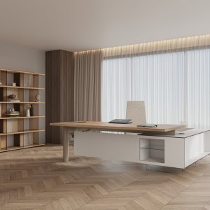 Karkaistusta lasista tehdyt jalat Codutti Cloud -työpöydässä