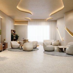 Roomalainen travertiini Ginza-kokouspöydän kannessa lähikuvassa