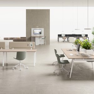 Puristetusta teräslevystä tehty tolppa E-Placen A-jalustassa