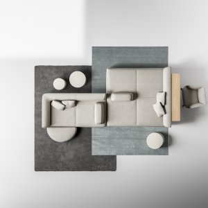 Node+-kuu, puolikas kiekko, rivin päätteenä lounge-kalusteiden keskellä