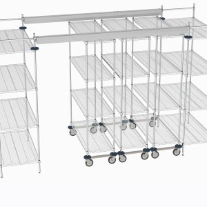 Coworking-kalusteet: Super Erecta Metro -hylly Metroseal-pinnalla työtilassa