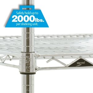 Kromattu Super Erecta -lankahylly Metrolta säädettävillä hyllyillä