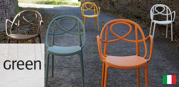 Greenin italialaiset nykyaikaiset tuolit, pöydät ja kalusteet sopivat sopimuskäyttöön ja koteihin